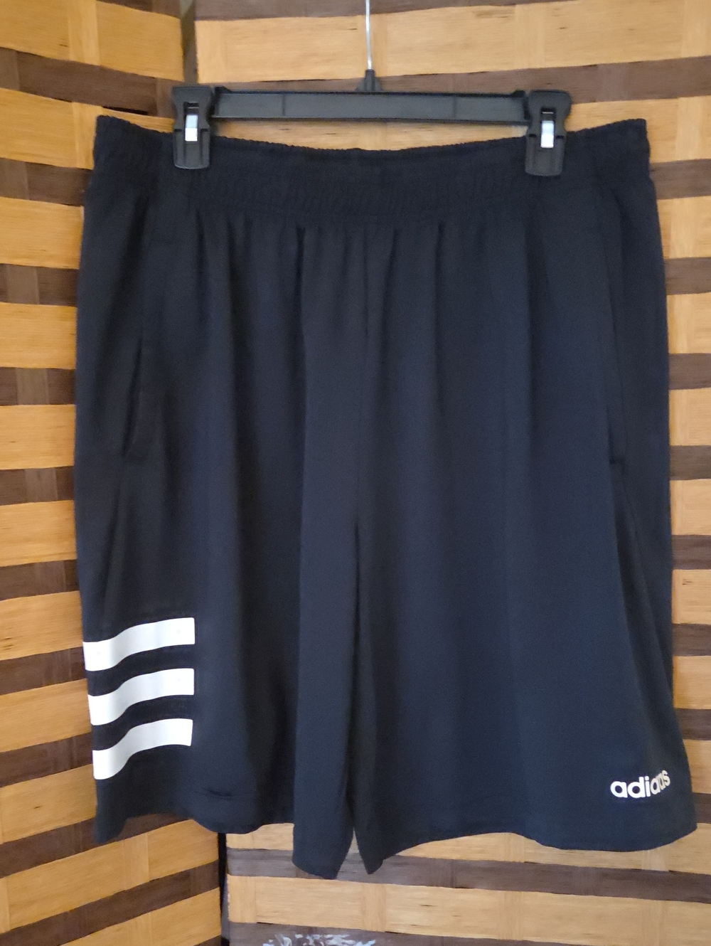 Adidas Men's Black Athletic Shorts with White Stripes